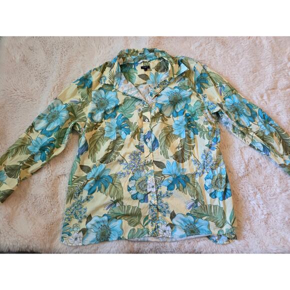 Talbots Tropical Print Long Sleeve Button Down collared shirt 3x - Picture 2 of 9